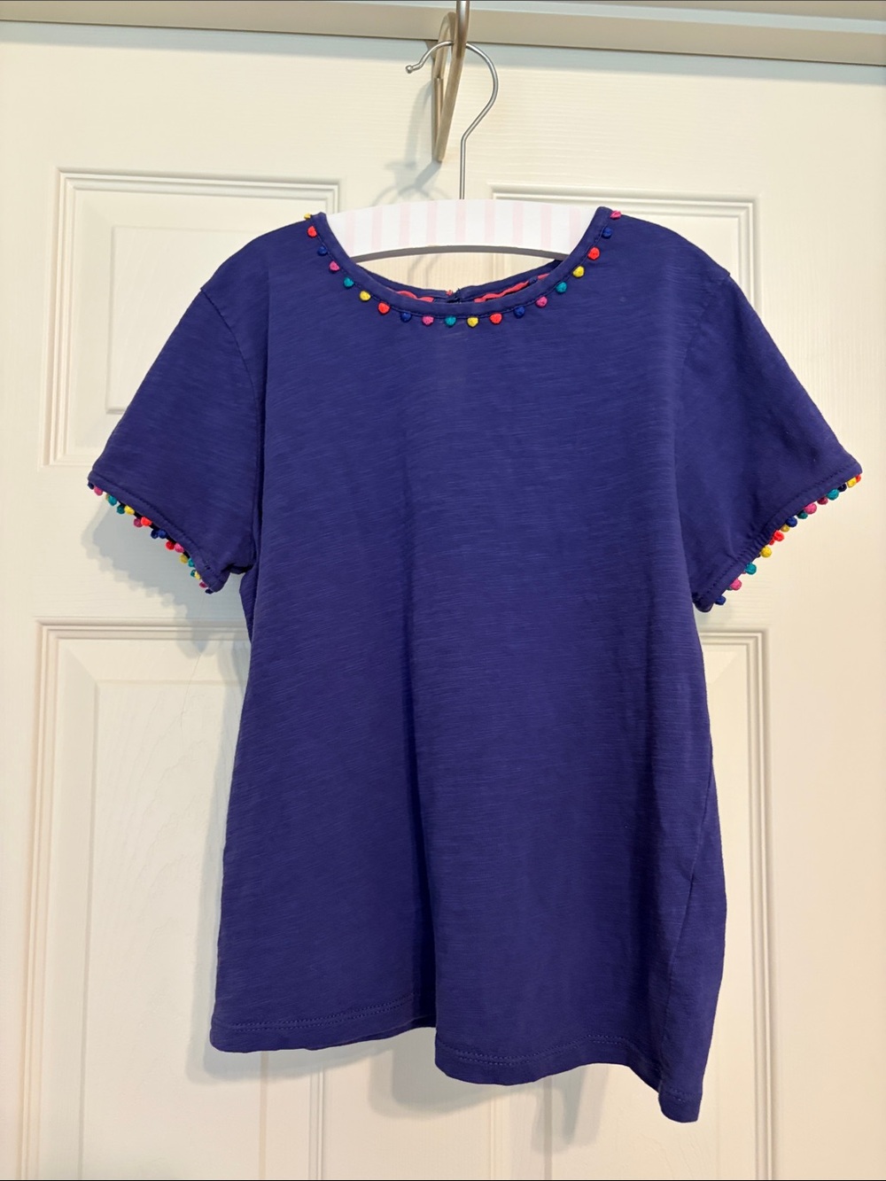 Mini Boden dark blue pom pom short sleeve tee - Size 8-9Y
